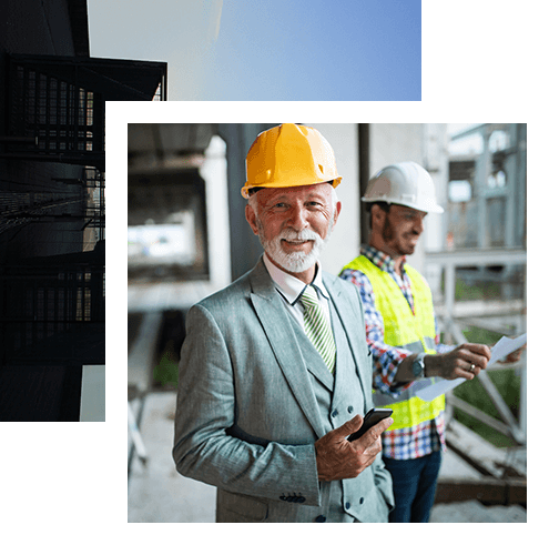 Man in safety gear at a construction site