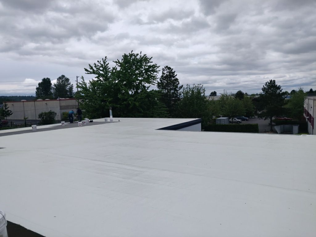 New roof with liquid silicone already applied to it. flat roof commercial building