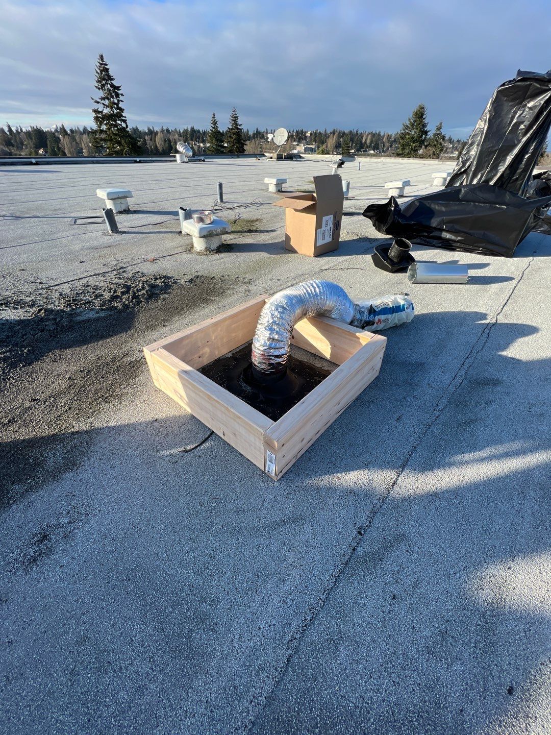 Wooden box made for a vent before the patch is applied.