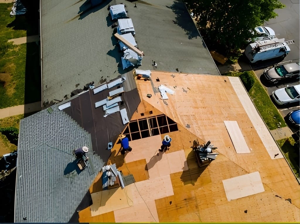 Residential Roof under construction showcasing the type of roof being used, revealing excellent quality.